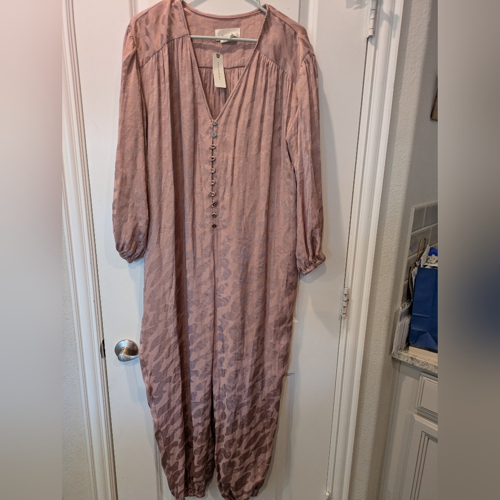 NWT Anthropologie Rose Laurentia Jacquard Jumpsuit Pink Size S Boho Wide Leg - Picture 4 of 14